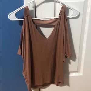 beige off the shoulder backlace boutique shirt